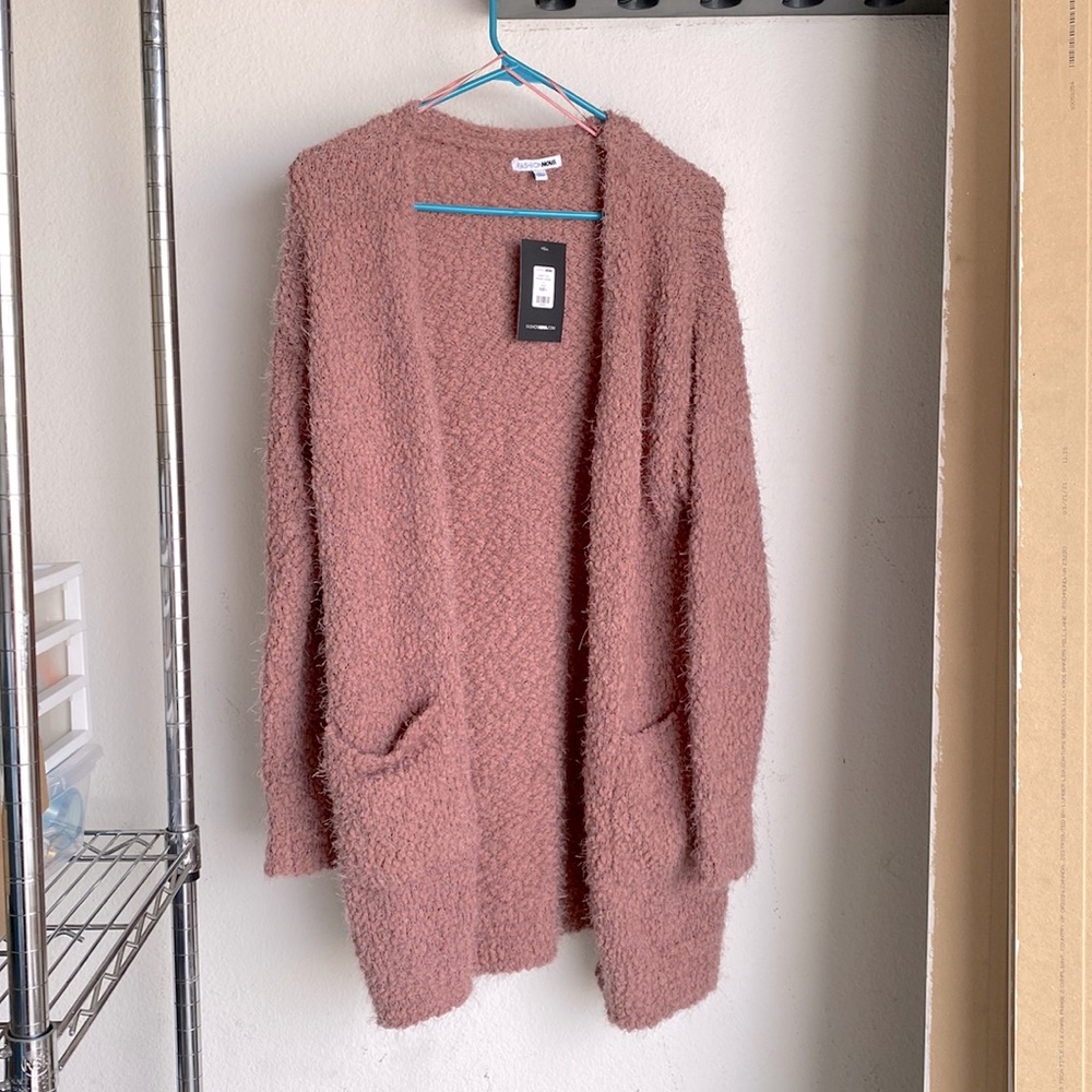 NWT Pink Fuzzy Cardigan Size Large